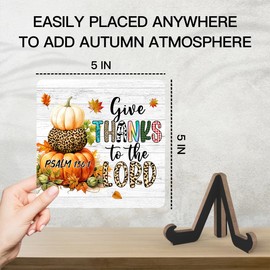 Fall Farmhouse Decor For Home, Fall Tiered Tray Decor, Give Thanks To The Lord Sign, Fall Kitchen Living Room House Desk Decor, Thanksgiving Table Decorations, Set Of 1 Wooden Sign With Stand -n01