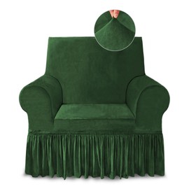 NICEEC Armchair Cover Super Soft 1-Piece Green Armchair Slipcover Stretch Universal Spandex Couch Covers for Living Room Easy Fit Washable Furniture Sofa Protector with Skirt