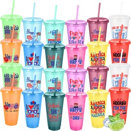 Skylety 24 pcs 4th of July Plastic Cups 24 oz Patriotic Tumbler Lids Straws Memorial Day Party Favors Independence Day Party Decoration Supplies, Dark Blue