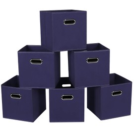 STOREONE Fabric Storage Bins Cubes Baskets Containers-(11X11X11) with Dual Handles for Shelf Closet, Nursery Home ， Bedroom Organizers, Foldable Set of 6 (Navy Blue)