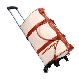 Keenso Rolling Duffle Bag with Wheels, Leather 40L Large Capacity Carry on Travel Bag with Detachable Trolley for Shopping and Outdoor Activities (Beige)