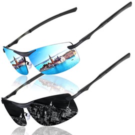 Perfectmiaoxuan Men's Sports Sunglasses Polarised Driving Glasses Ultralight Metal Frame Outdoor Fishing Driving Retro Cycling Glasses Pilot Glasses UV Protection, Blue and black