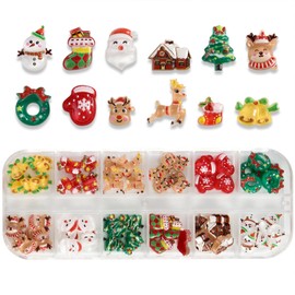 12 Grids Christmas Nail Art Charms Xmas 3D Resin Nail Charms Cute Santa Claus Elk Snowman Bell Christmas Tree Christmas Stockings Snow House Nail Charms for Acrylic Nails Winter Nail Art Decorations