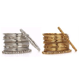 Efulgenz - Juego de pulseras oxidadas indias para mujer, juego de pulseras antiguas de metal liso, conjunto de pulseras bohemias, joyería de moda para mujer (18 piezas), 2-4, Metal