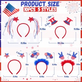 Lainlight 4th of July Headband,10Pcs Patriotic Head Boppers Headband, 4th of July Accessories American Flag Decorations for Independence Day Party Supplies