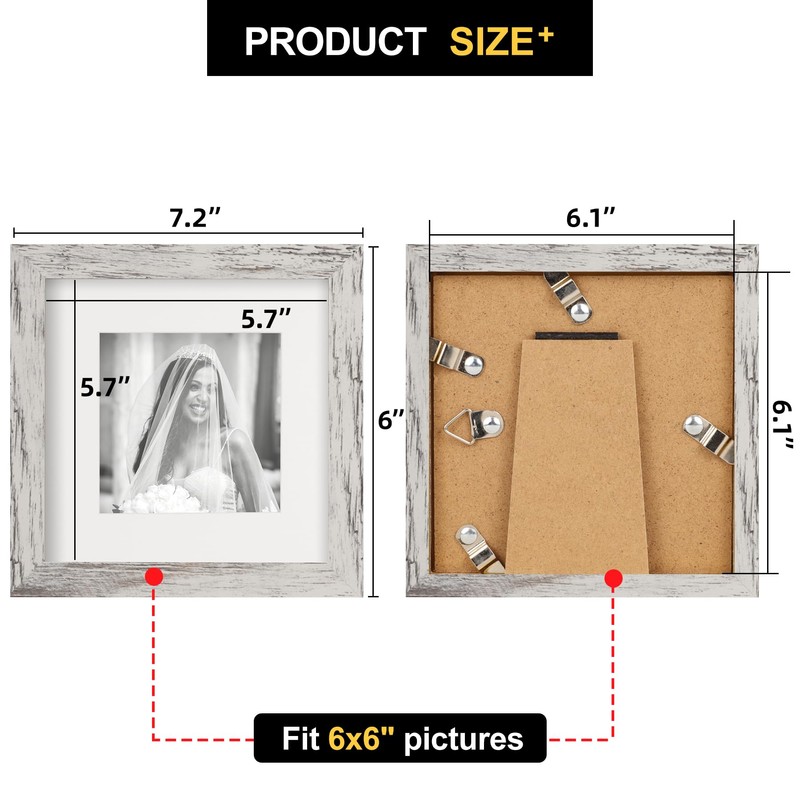 TOFOREVO 6x6 Picture Frames Set of 6 Distressed White Wood