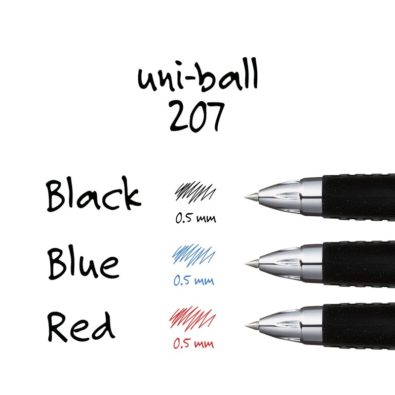 uniball 207 Retractable Gel Pens, Micro Point (0.5mm), Black, 5