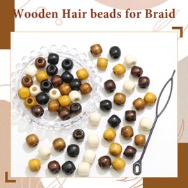 NAISKA 60Pcs Wooden Hair Beads for Braid 5 Color Hair Jewelry Braids Loc Dreadlock Accessories Hair Tube Decoration Cute Braids Decoration Jewelry Making Kit Braid Clips for Women and Men