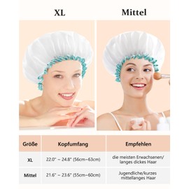 White Shower Cap, Mold Resistant Waterproof Washable Hair Caps for Women by mikimini