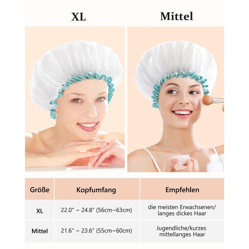 White Shower Cap, Mold Resistant Waterproof Washable Hair Caps for