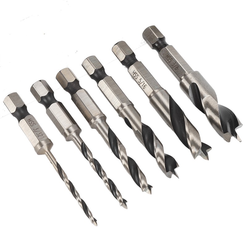 6Pcs 3 Point Drill Bit High Speed Steel Imperial Wood