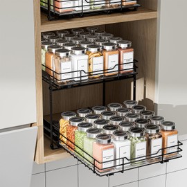 BOIVSHI 2-Tier Spice Rack Organizer, Pull Out Spice Rack for Cabinet, Height Adjustable Heavy Duty Metal Basket for Inside Cabinet & Pantry (11.5''Wx10.5''Dx9.5''H)