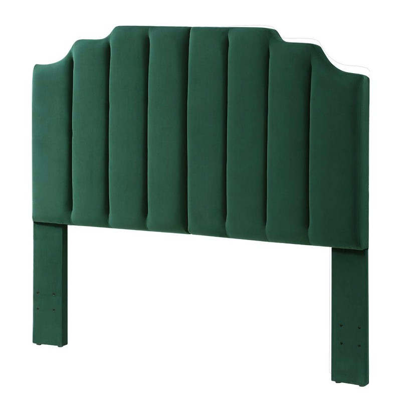 24KF Jade Velvet Tufted Queen Upholstered Headboard, Modern Vertical Channel