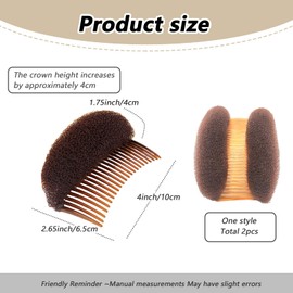 2Pcs Sponge Hair Pad Charming Bump It Up Volume Inserts Comb Base Bun Maker Do Beehive Hair Styler Insert Tool for Women Girl (Brown)