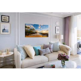 DZL Art S75462 Large Beach wall art Secret Beach at sunset, Maui, Hawaii Canvas Wall Art For Living Room Decoration Nature Picture Canvas Prints Painting for for Office Wall Decor Home Decorations