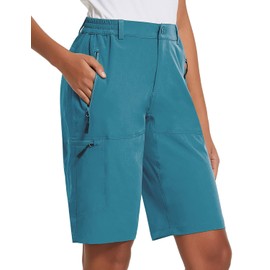 baleaf Women's Hiking Shorts 10 Inches Golf Shorts Quick Dry Stretch with Pockets UPF 50+ for Camping, Travel Blue Size XL