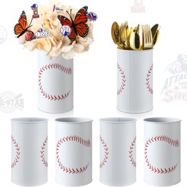 Domensi 6 Pcs Baseball Party Decorations Table Centerpiece Baseball Themed Vase Galvanized Metal Tin for Artificial Flowers Sports Utensil Holder for Kitchen Home Party Supplies