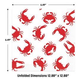 Beistle Crab Luncheon Napkins – 32 Pack, 2-Ply Disposable White & Red Seafood Boil Party Napkins, Nautical Tableware for Crab Feasts, Clambakes, Summer Cookouts, Coastal & Beach-Themed Events, 6.49”
