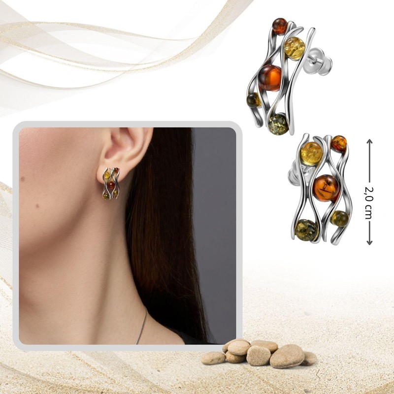 Amber and Sterling Silver Stud Earrings - Gift Boxed, Sterling