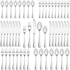50 Piece Silverware Set Service for 10,Premium Stainless Steel Flatware Set,Mirror Polished Cutlery Utensil Set,Durable Home Kitchen Eating Tableware Set,Include Fork Knife Spoon Set,Dishwasher Safe