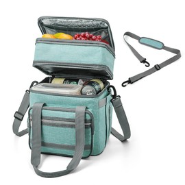 EXLIFBAG Lunch Box for Women, Insulated Double Deck Lunch Bag for Adults, Leakproof Cooler Lunchbox for Men with Adjustable Shoulder Strap, Green