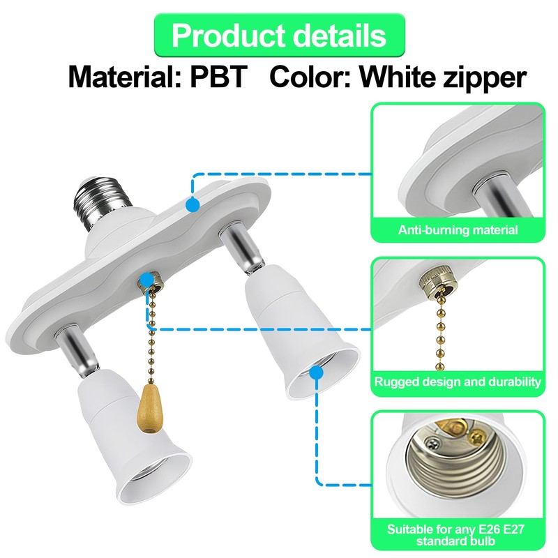 Basysion Pull Chain Light Fixture Light Socket Adapter 360 Degree