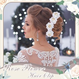 12 Pack Rose Hair Clip Flower Hairpin Floral Brooch Floral Hair Clips Mexican Hair Flowers Hairpin Party Supplies for Women Rose Hair Accessories Wedding Pack (White)