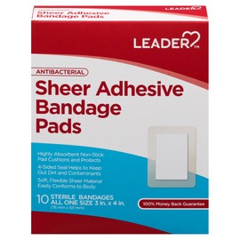 LEADER Sheer Adhesive Bandage Pads, Packs ofBlends with Skin, Highly Absorbent Non-Stick Pad, for First aid and Wound Care Protection , Compare to Band-Aid, All one Size 3/4" x 4", 100 ct.