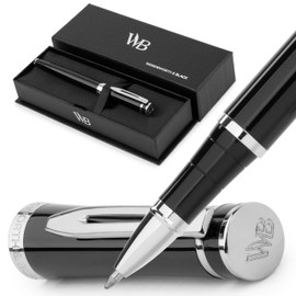Wordsworth and Black Rollerball Pen - Luxury Pen - Chrome Finish, Black Lacquer, Ink Refill, Refillable, Gift for Men & Women, Professional Writing, Nice and Fancy Pens and for Work
