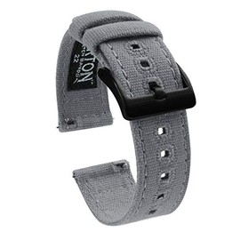 BARTON WATCH BANDS Quick Release Canvas Watch Band Straps, Cool Grey & Black PVD Buckle, 22mm