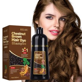 GFEUGS GFEUGS Haarfarbe Haarfärbeshampoo, 500ML Hair Dye Shampoo 3 in 1 Gegen Graue Haare, Hair Color Sofort Haarfarbe Shampoo Tönungsshampoo, Farbshampoo Haartönung für Männer Frauen (Kastanienbraun)