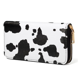 Nabegum Cow Print Wallet Western Highland Cow Stuff Gifts for Women Cowhide Ladies Slim Purse Credit Card Holder (Black Cow)