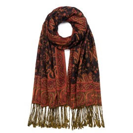 QIUTIMIY Paisley Pashmina Shawl Wrap Women Reversible Vintage Jacquard Pashmina Rave Scarf with Fringe for Evening, Wedding(Flower1-Black Red)