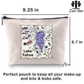 Zuo Bao Tahoe Lover Makeup Bag Tahoe Souvenir Gift Lake Tahoe Map Lake Tahoe Gift Lake Tahoe California Tahoe Adventure Gift (Lake Tahoe)