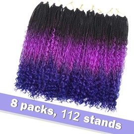 Goddess Box Braids Crochet Hair With Curly Ends 18 Inch Bohomian Box Braids Crochet Braids 8 Packs 3X Crochet Braids Synthetic Braiding Hair Extension for Black Women (18 Inch (Pack of 8), M1B purple Blue)