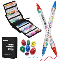 KEMYR 100 Colors Acrylic Paint Pens, Dual Tip Acrylic Paint Markers for Paper, Wood, Canvas, Stone, Rock Painting, Glass, Fabric, DIY, Ceramic, Art Supplies for Kids and Adults Drawing (Dot + Fine)
