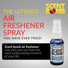 Scent Bomb Air Freshener Spray, Long-Lasting Odor Eliminator - Effective Deodorizer for Home & Car, Fresh Room Spray for Kitchen, Bathroom & Smell Neutralizer - 1 oz Pack of 4, Baby Powder Scent