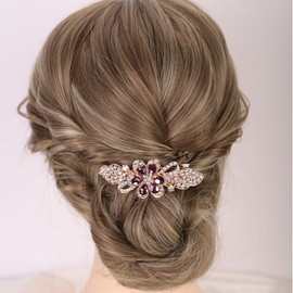 Chargances Bridal Flower Rhinestones French Hair Clip Wedding Blue Crystal Hair Barrettes Clip Slide Hairpins Barrettes Hair Accessories for Women (Purple)