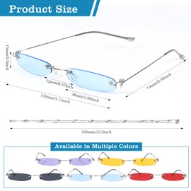 MEGAVOW Rimless Rectangle Skinny Sunglasses, Ocean Lens Small Narrow Eyewear, Retro Thin Sunglasses for Women Men, Vintage Accessories Decorations