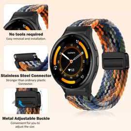RosMank 22 mm Braided Bracelet Compatible with Garmin Venu 3 / Venu 2 / Vivoactive 4 / Active, Woven Nylon Replacement Strap for Garmin Forerunner 265 / Forerunner 255, Colourful
