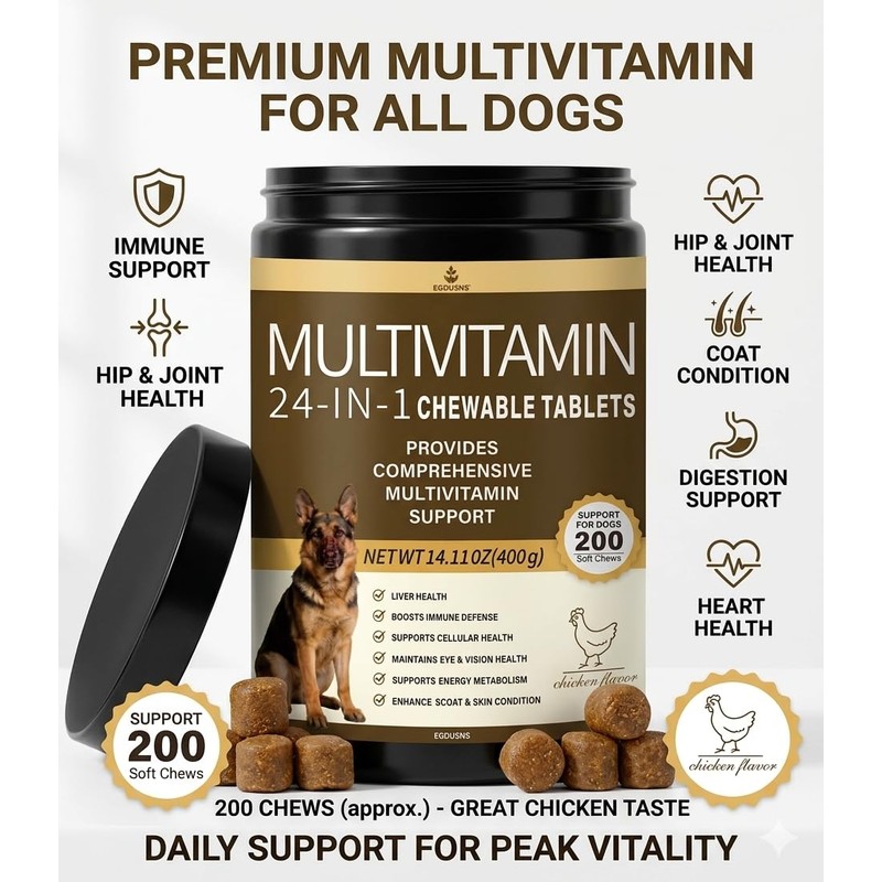 All-in-One Dog Multivitamin Chews 200 Count, Glucosamine Chondroitin Omega 3