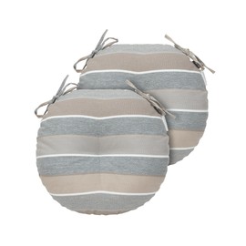 FUNHOME Bistro Chair Cushions 15 inch,Set of 2,Tufted Round Outdoor Chair Cushions 15"x15"x4",Waterproof Patio Seat Cushion with Ties for Barstool Garden Kitchen Furniture(Gray Stripe)