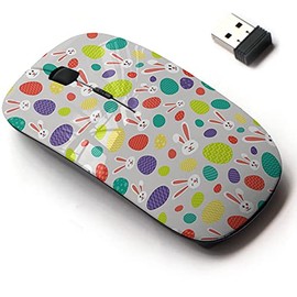 2.4G Wireless Mouse with Cute Pattern Design for All Laptops and Desktops with Nano Receiver - White Bunnies Colorful