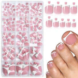 AddFavor Toe Nail Press ons - 150pcs Press on Toenails for Women, French Tip Toe Press on Nails Fake Toe Nail Tips Square Fake Toenails in 15 Sizes Full Cover Acrylic Toenail with Adhesive Tabs