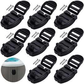 SmallCat 8 Sets Spa Hot Tub Cover Clips, Hot Tub Cover Broken Latch Repair Kit, Replacement Latches 8 Locks, 8 Slides,with 8 Keys and 16 Screws for Spa Cover Straps (Black)
