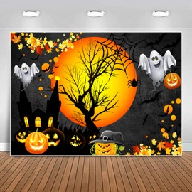 Sensfun Halloween Backdrop for Moon Night Pumpkin Ghost Castle Photography Background Kids Adult Trick Or Treat Party Banner Photo Booth Supplies 7x5ft