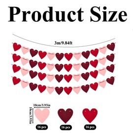 4 Pcs Heart Valentines Day Decor Heart Garland Banners Valentine's Day Decorative Heart Garland Pink Felt Hearts for Wedding, Birthday Parties