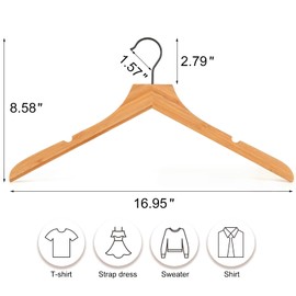 TOPIA HANGER Bamboo Wooden Hangers, Clothes Hangers with Rotatable Black Hook and Smooth Cut Nothces, Set of 20 Durable and Slim Wood Hangers for Coats, Suits, Jackets, Sweaters, Dresses - CTS08