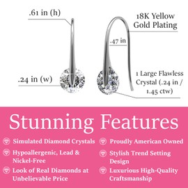 Cate & Chloe McKayla 18k White Gold Plated Drop Earrings with Crystal | Classic Silver Earrings with Round Cut Solitaire Crystal, Best Jewelry for Women, Hypoallergenic, Gift for Her