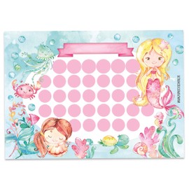 Papierdrachen Reward board set for children as tear-off pad, 10 sheets, motivational concept as educational aid, with great stickers for boys and girls, mermaid motif, blank set of 15